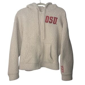 Victoria Secret Cream Sherpa Zip-Up Jacket. OSU Collegiate Collection.  Size M
